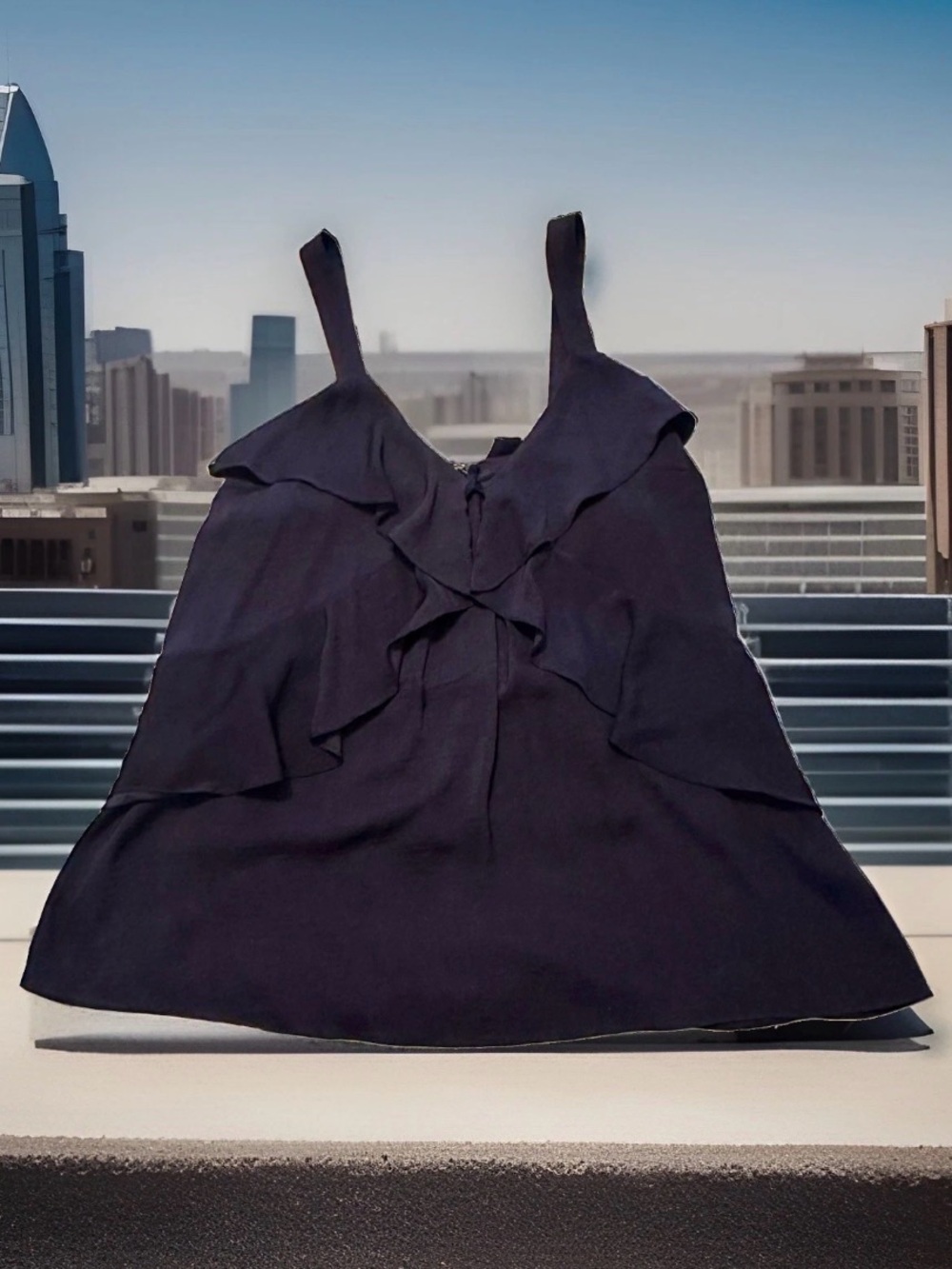 MICHAEL Michael Kors Satin Ruffled Cami Tank Top Sleeveless Navy Blue XL